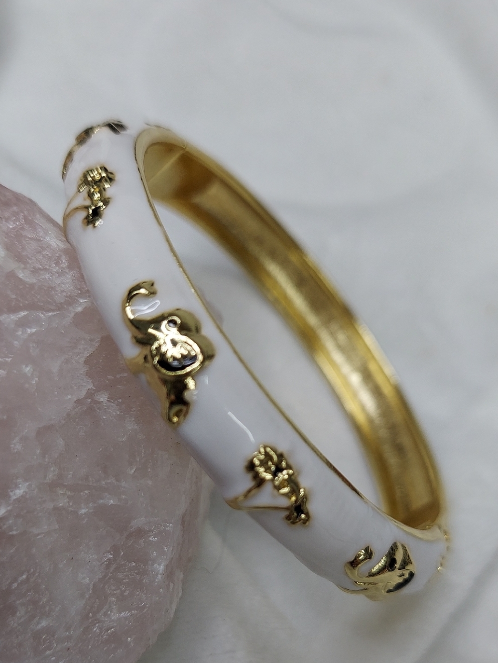 White and Gold Enamel Bangle Bracelet - Women's Jewelry